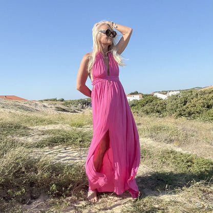 robe longue dos nu fluide en coton