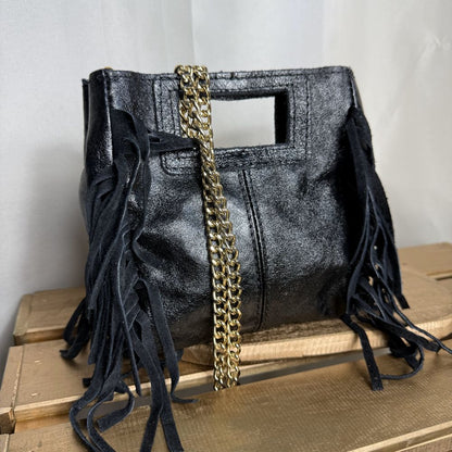 Mini sac bandoulière en chaine avec frange en cuir métallisé Majeline