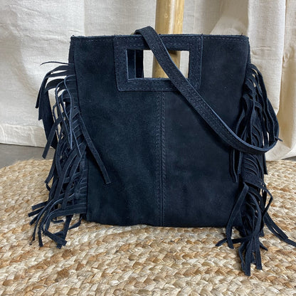 sac ccuir boheme a frange bleu marine