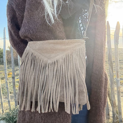 sac bandoulière en cuir suède et frange bohème