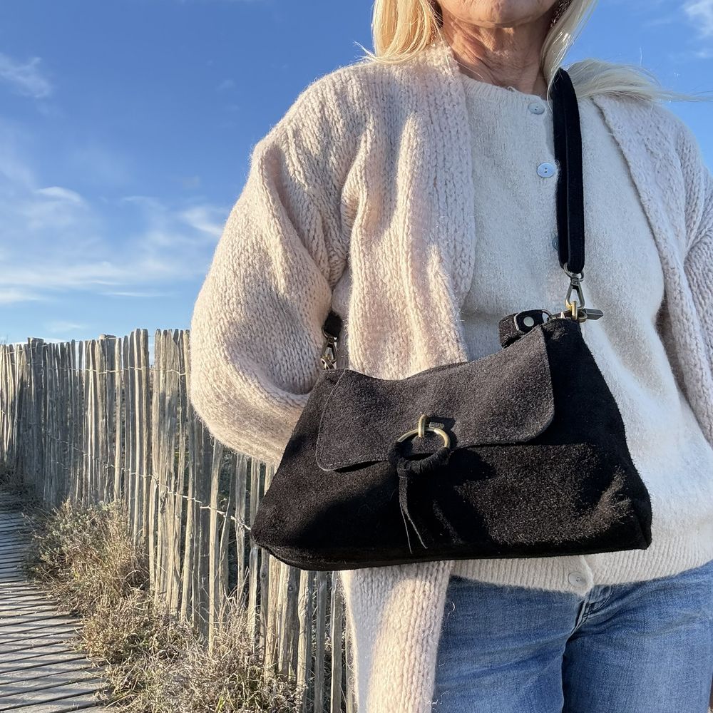 sac bandoulière réglable en cuir noir