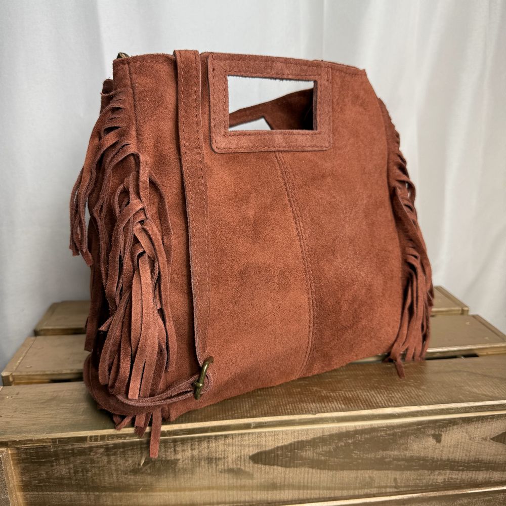 Sac bandoulière en cuir à franges Majelline