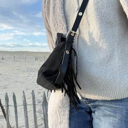 sac bandoulière en cuir noir petit format