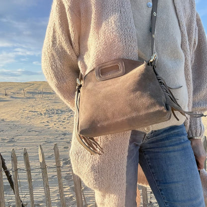 sac bandoulière en cuir réglable et frange