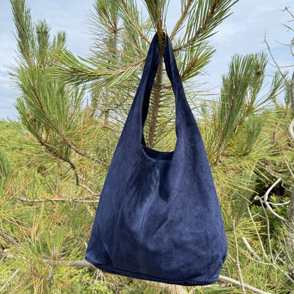 sac fourre tout en cuir souple bleu marine