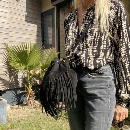 sac seau bohème noir