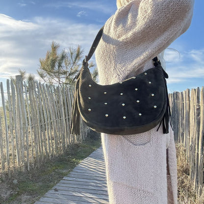 sac en cuir kaki clou dore