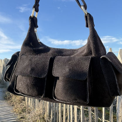 sac a main porte épaule ou bandoulière en cuir noir multipoche
