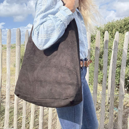 sac fourre tout en cuir souple café