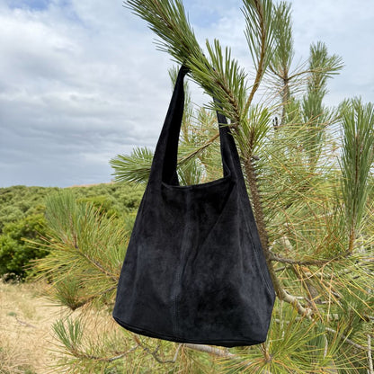 sac fourre tout ultra bohème en cuir souple noir