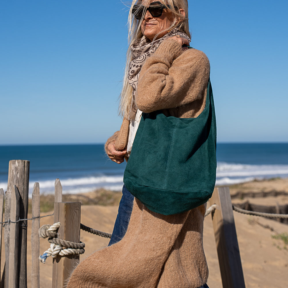 sac fourre tout en cuir suède