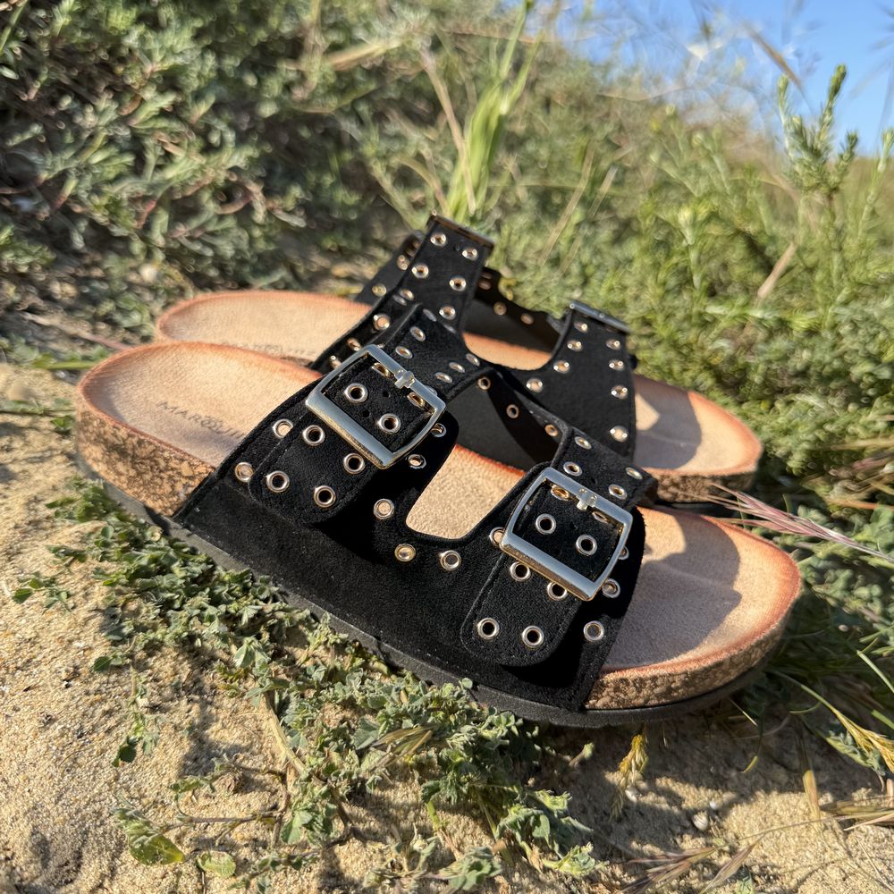 sandale nu pieds noir 2 brides reglables