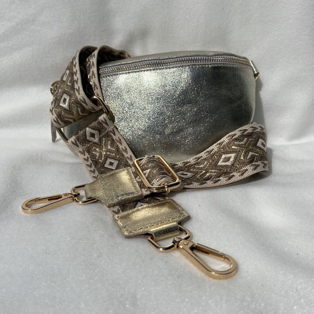 sangle bandoulière de sac losange taupe cuir dore