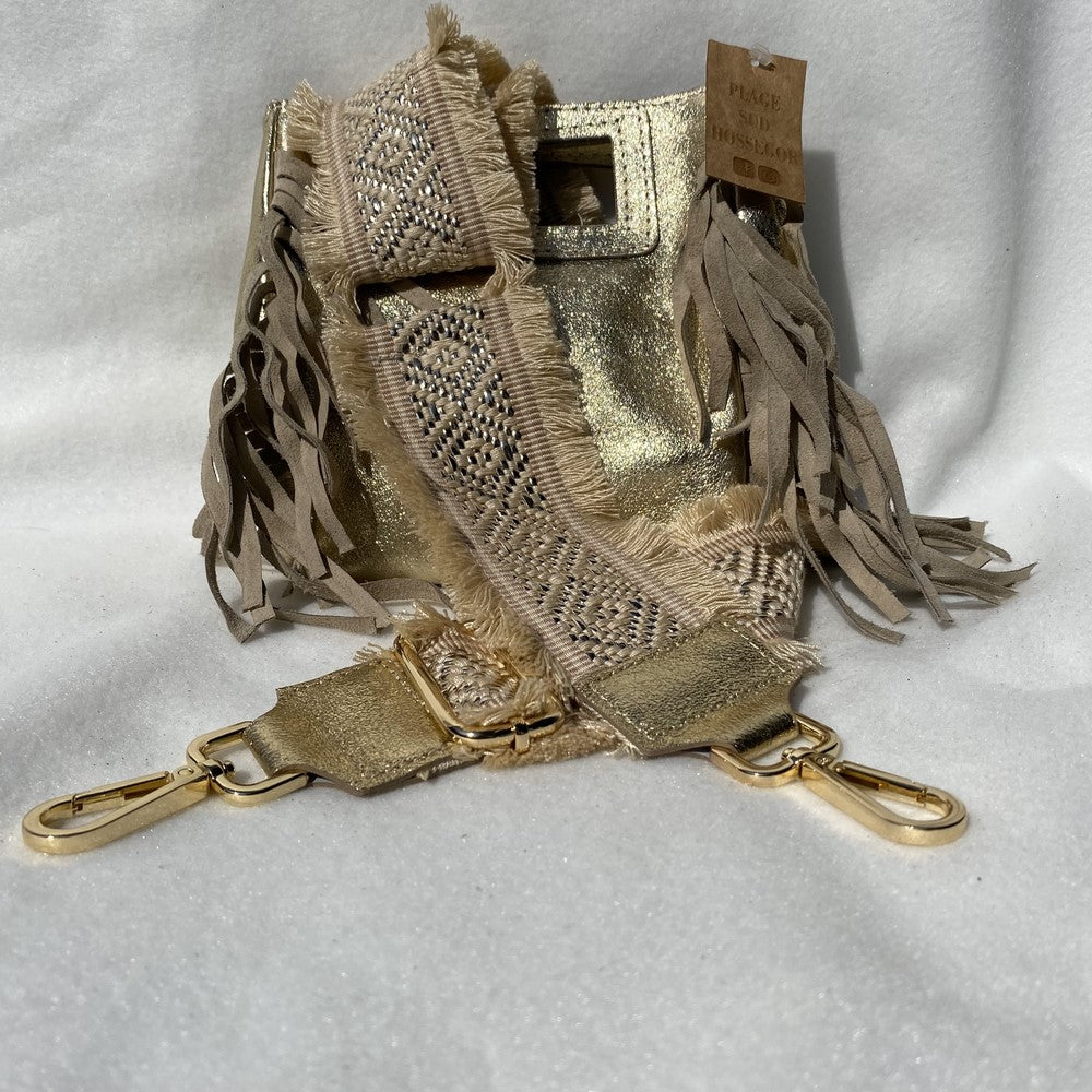 sangle bandoulière de sac Mexie doré cuir doré brillant