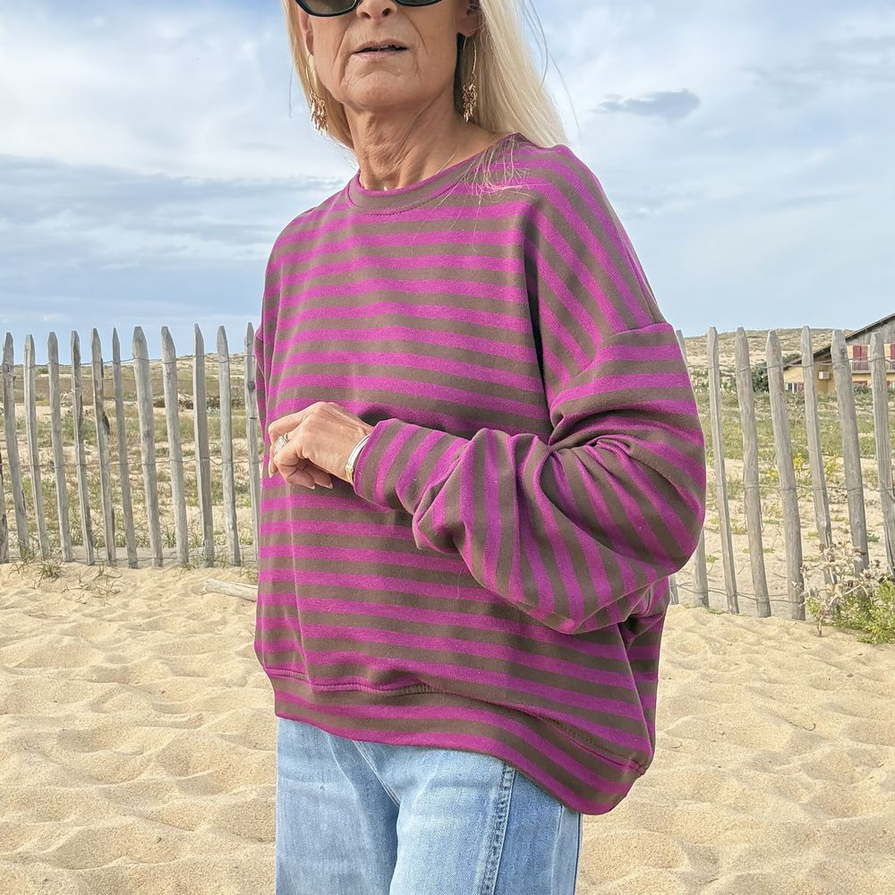 Sweat manches longues marinière violet et choco