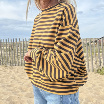 Sweat manches longues marinière jaune et choco
