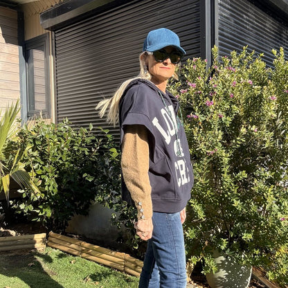 sweat sans manche a capuche bleu