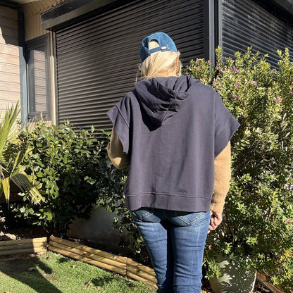 sweat sans manche a capuche en coton