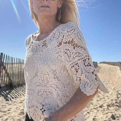 top en crochet bohème petite manche