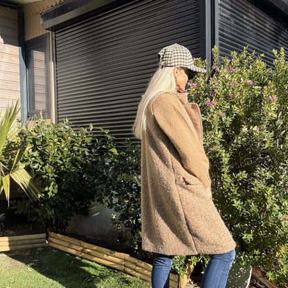 manteau veste longue sans manches camel