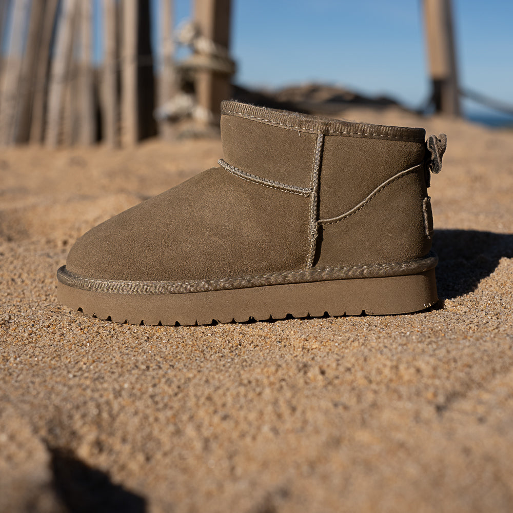 bottine basse fourrée en cuir kaki