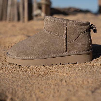 bottine basse fourrée en cuir taupe