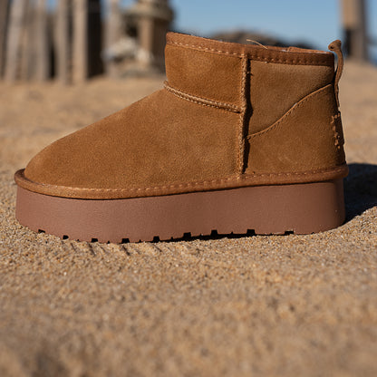 bottine en cuir camel fourrée plateforme