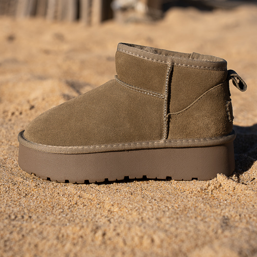 bottine en cuir kaki fourrure