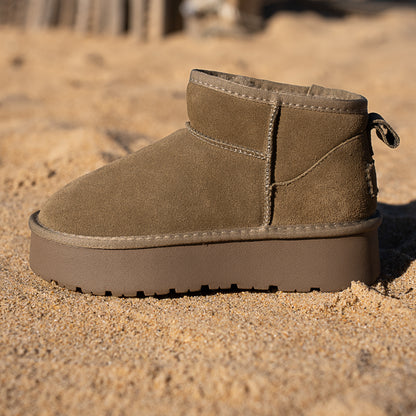 bottine en cuir kaki fourrure