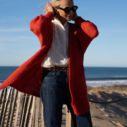 gilet grosse maille en laine et mohair brique