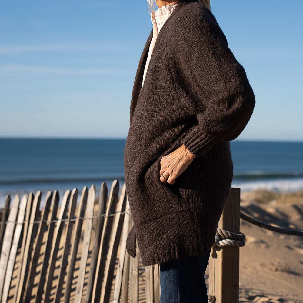 gilet grosse maille en laine et mohair marron