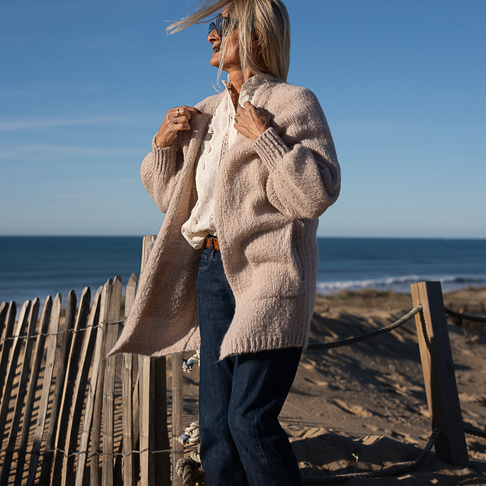 gilet grosse maille en laine et mohair beige