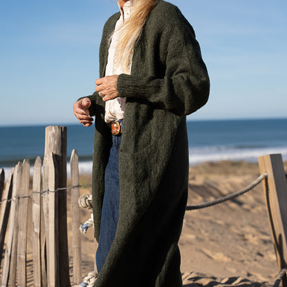 gilet long en baby alpaga kaki