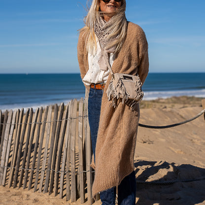 mini sac en cuir bandoulière et frange beige