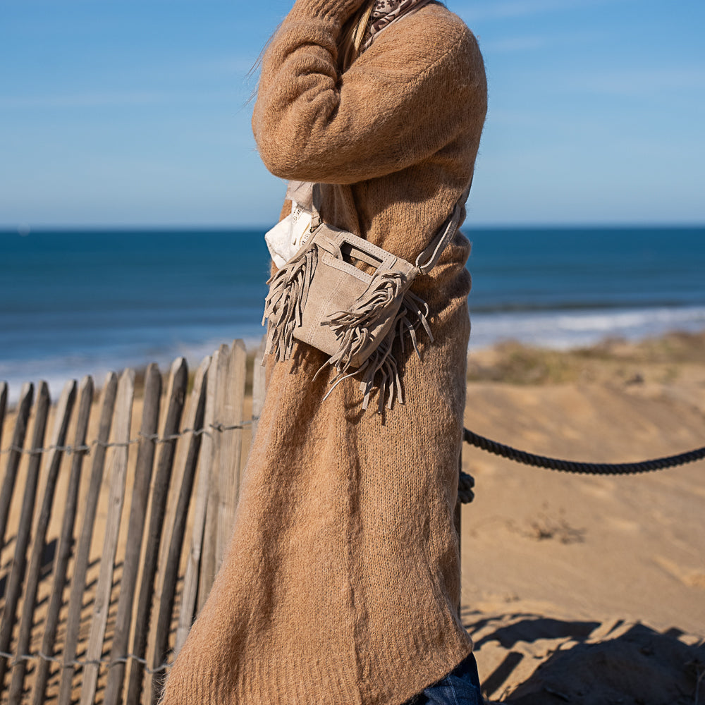 mini sac majelline en cuir beige