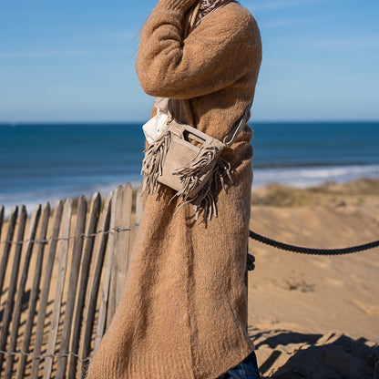 Mini sac bandoulière en chaine avec frange en cuir nubuck Majeline