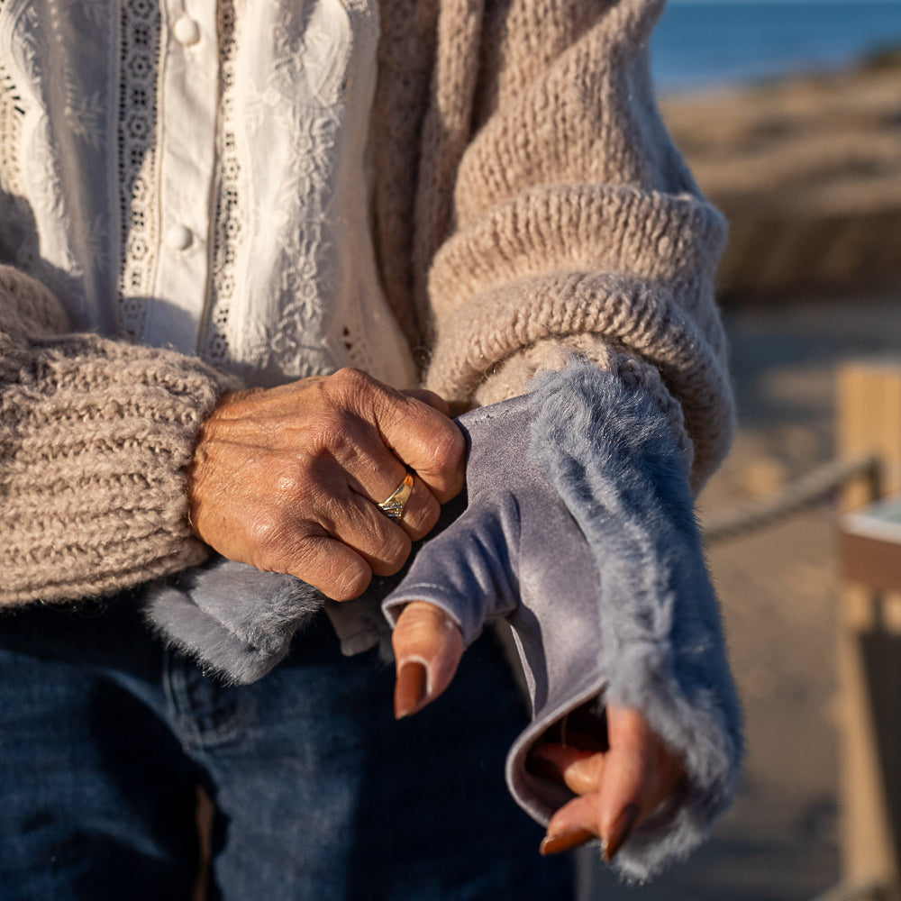 mitaine fausse fourrure gris