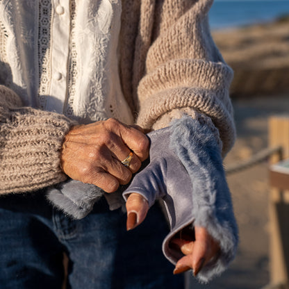 mitaine fausse fourrure gris