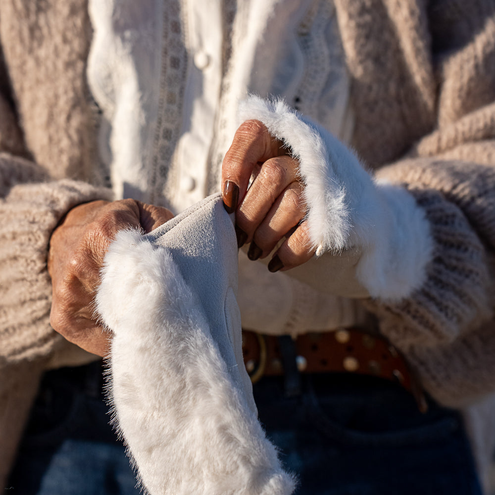 mitaine fausse fourrure blanc