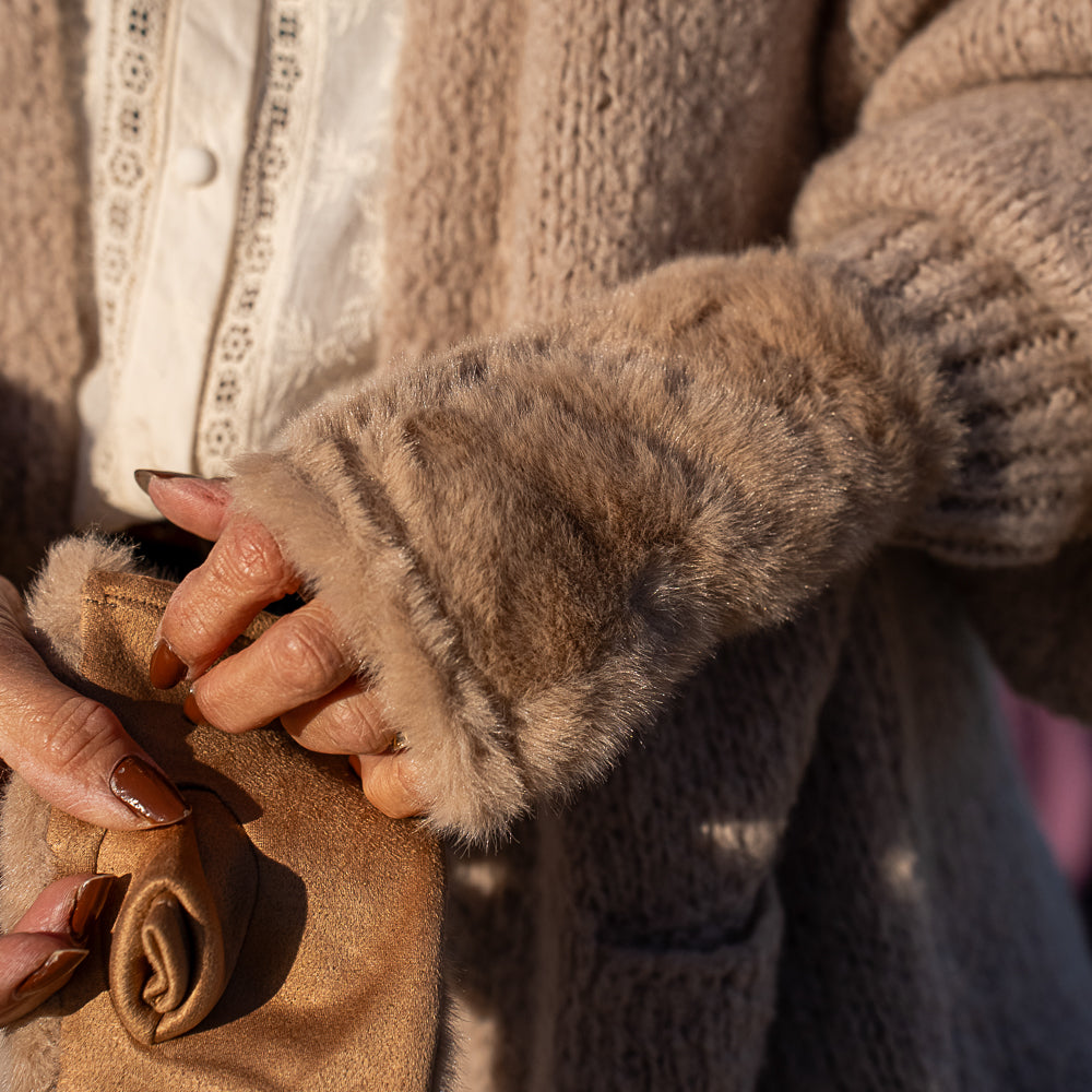 mitaine fourrure camel