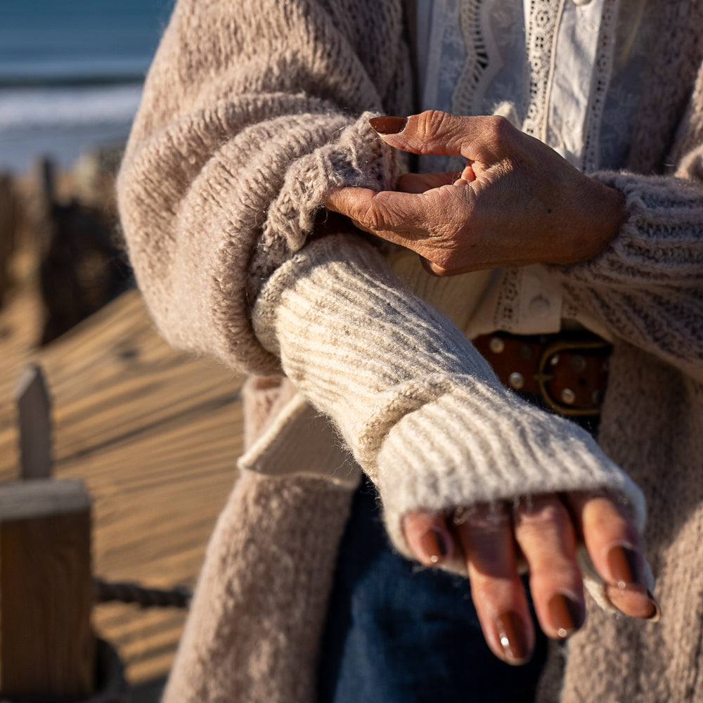 mitaine tricot en laine beige