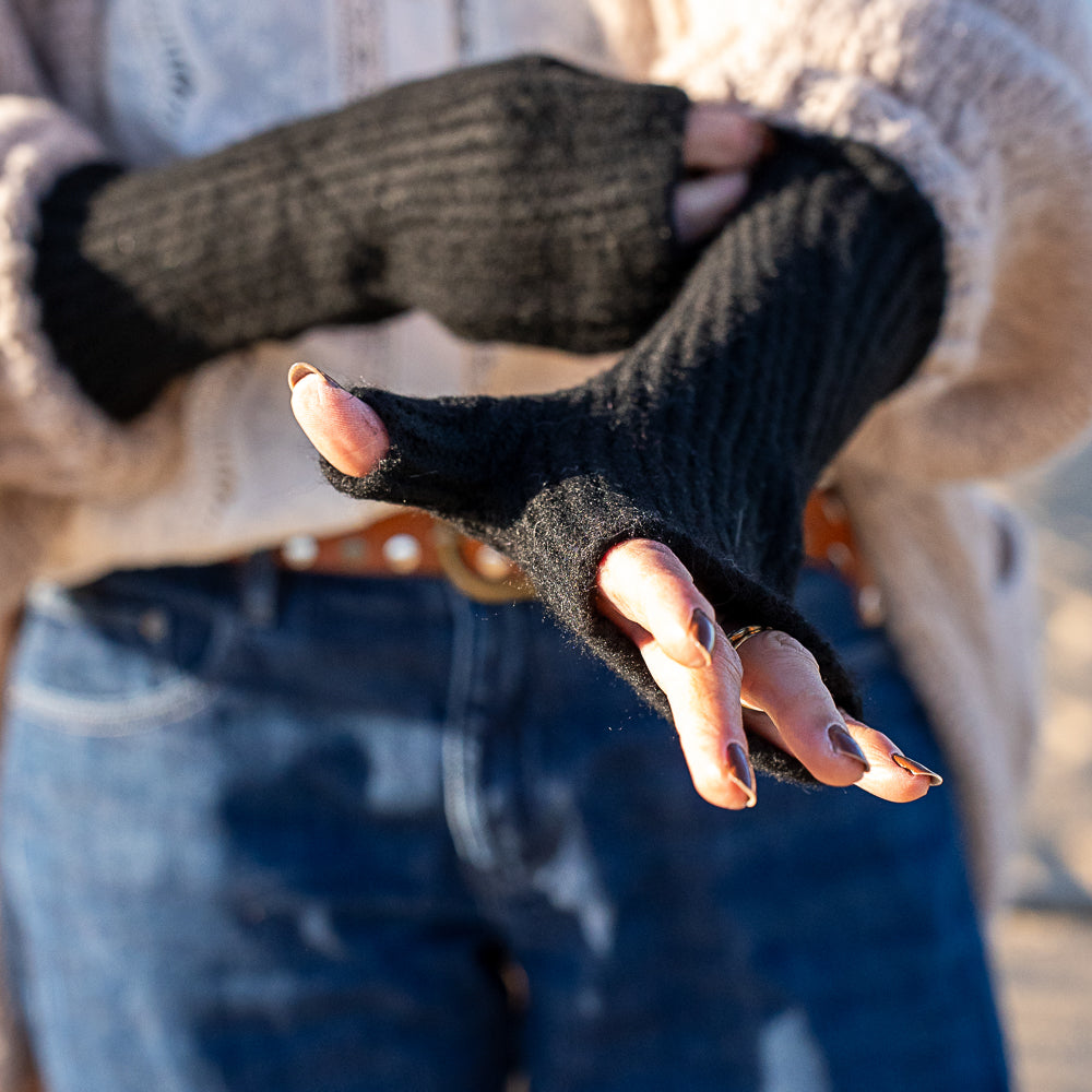 mitaine tricot en laine noir