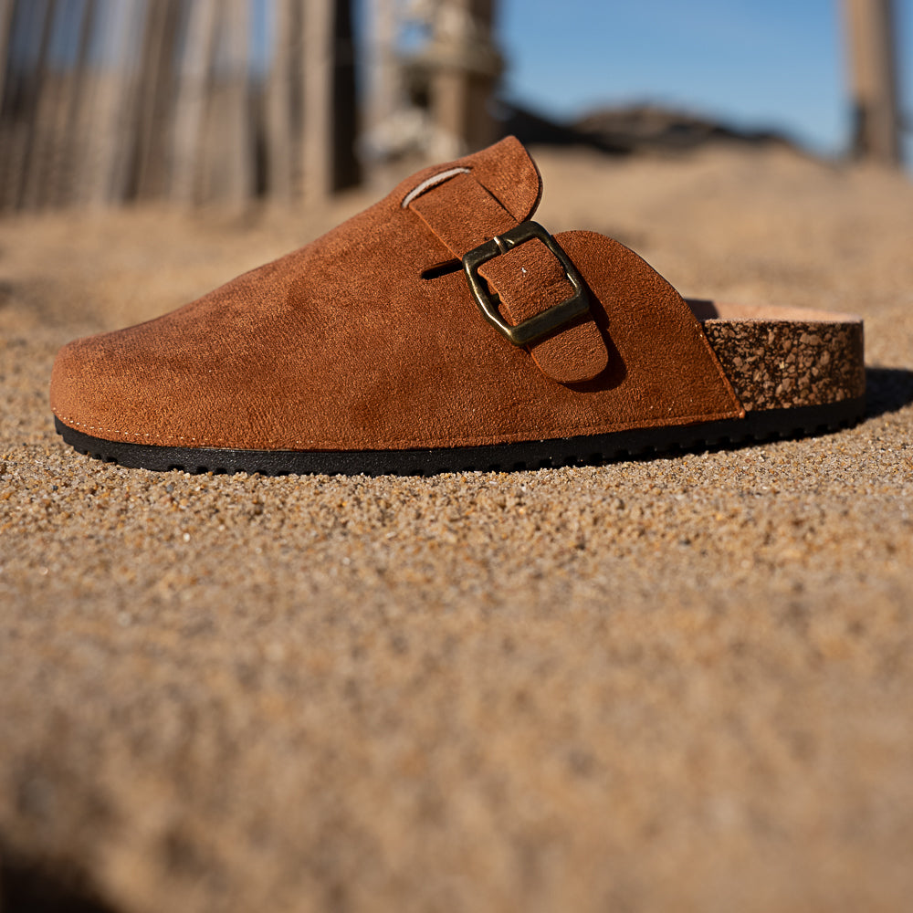 mule sabot birken en suédine camel