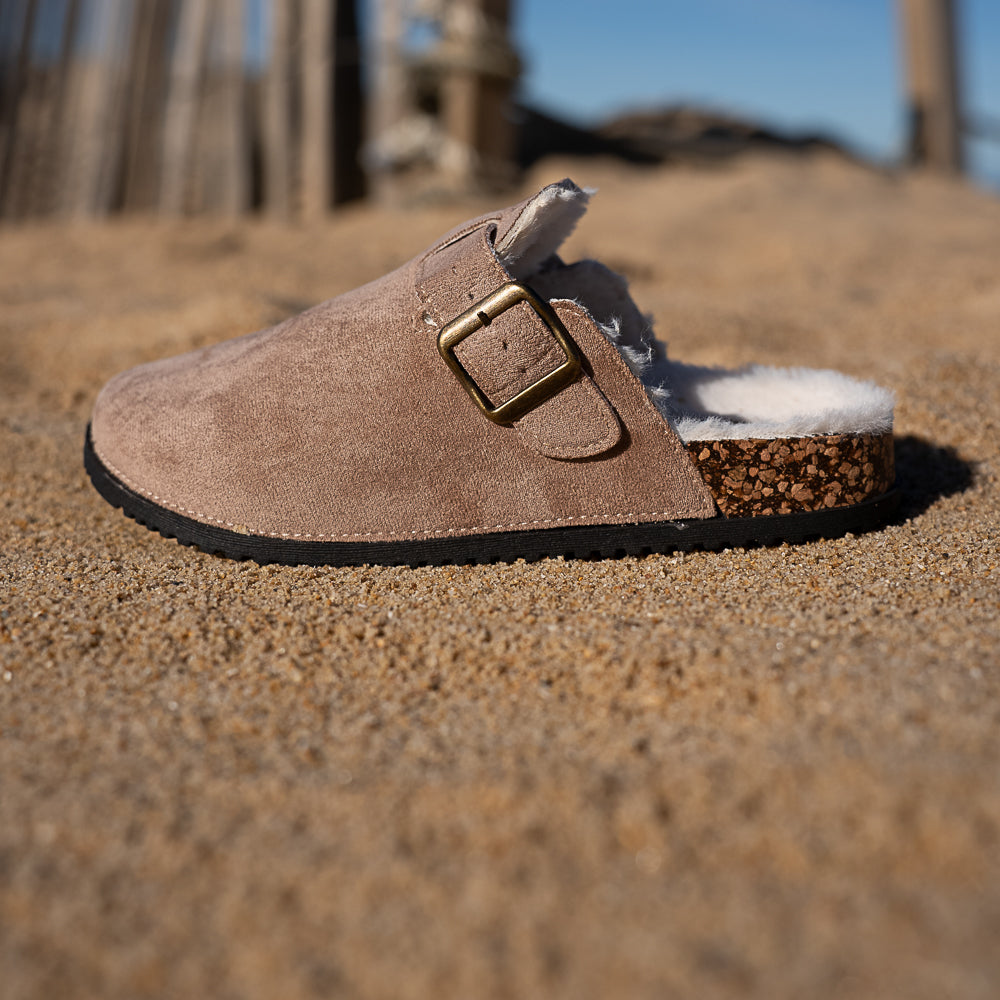 mule sabot birken fourrée taupe