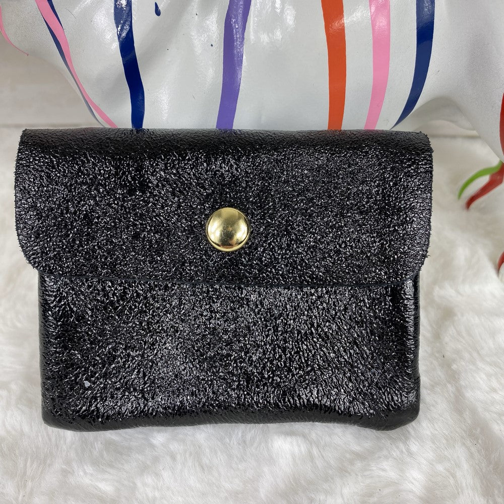 porte monnaie en cuir metallise irise noir