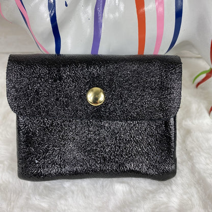 porte monnaie en cuir metallise irise noir