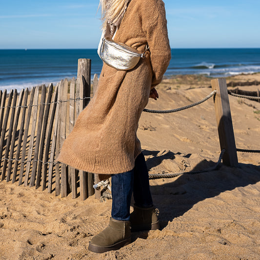 sac banane en cuir dore brillant