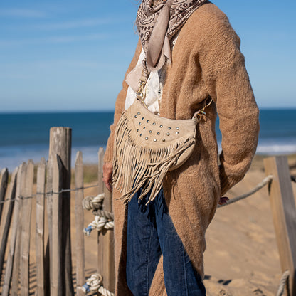 Petit Sac en Cuir Porté Épaule avec Clous – Style Bohème Chic - Oregon