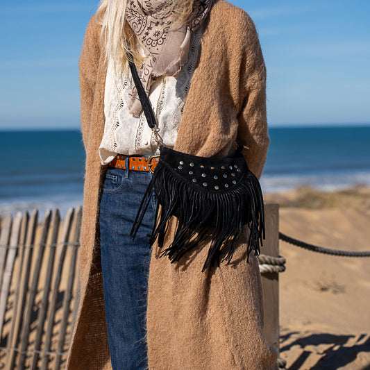 Petit Sac en Cuir Porté Épaule avec Clous – Style Bohème Chic - Rio